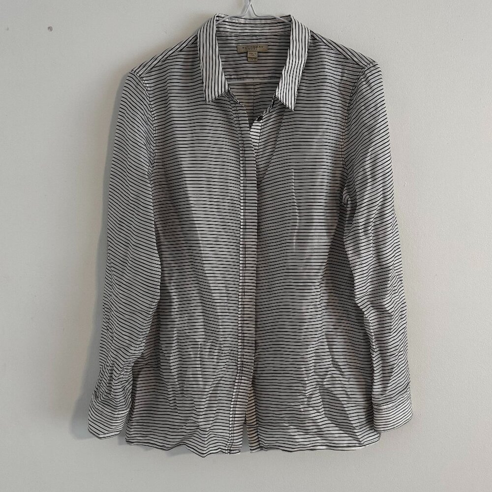 Burberry BRIT Silk Black And White Sheer Top Size M